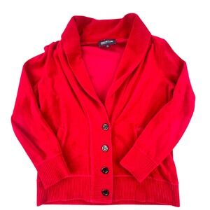 Jones New York Signature Petite Red Velour Shawl Collar Cardigan Sweater PS‎